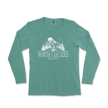 a women's long sleeve shirt with the words north cascades printed on it