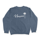a blue sweatshirt with the word massau written in white