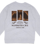 The image is a gray sweatshirt with a graphic design featuring a collage of three images depicting the Mammoth Cave National Park in Kentucky.