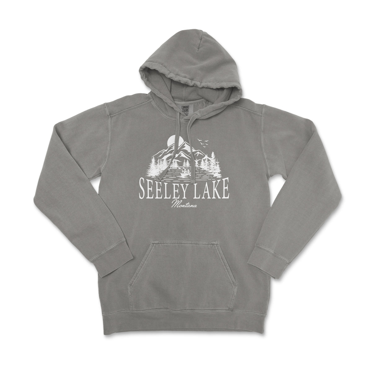 a grey hoodie with the words seeley lake on it