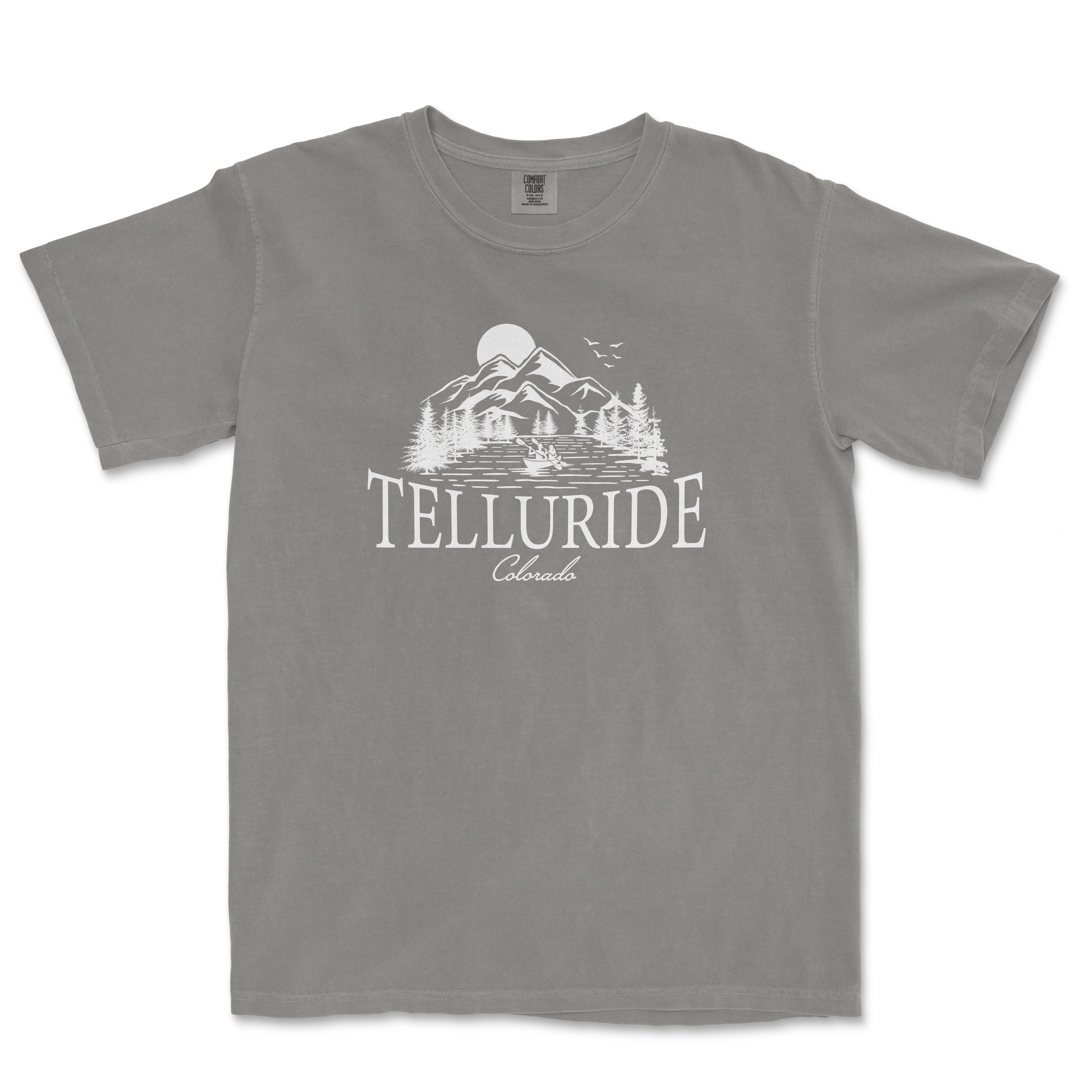 a grey t - shirt with the words telluride printed on it