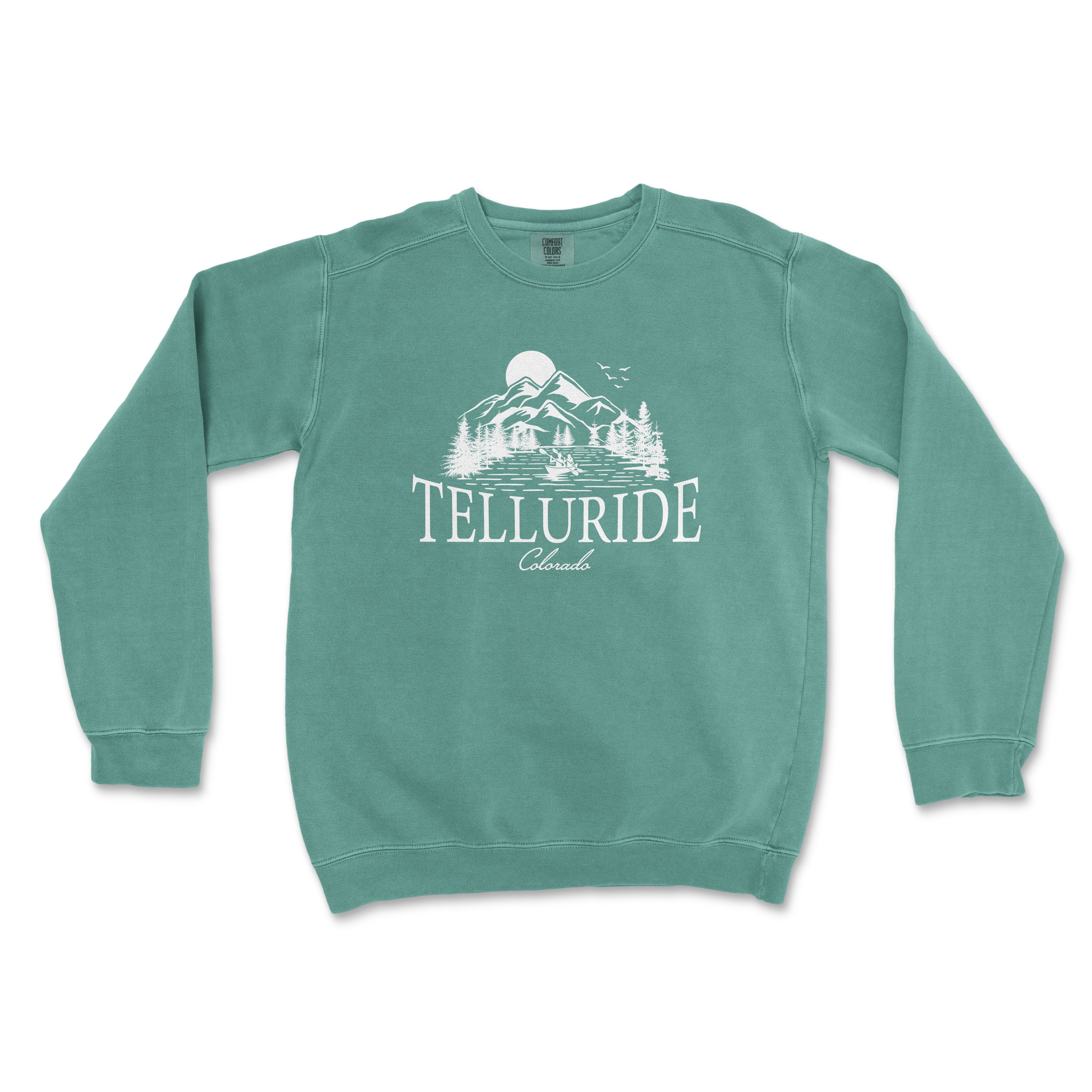 a green sweatshirt with the words telluride on it