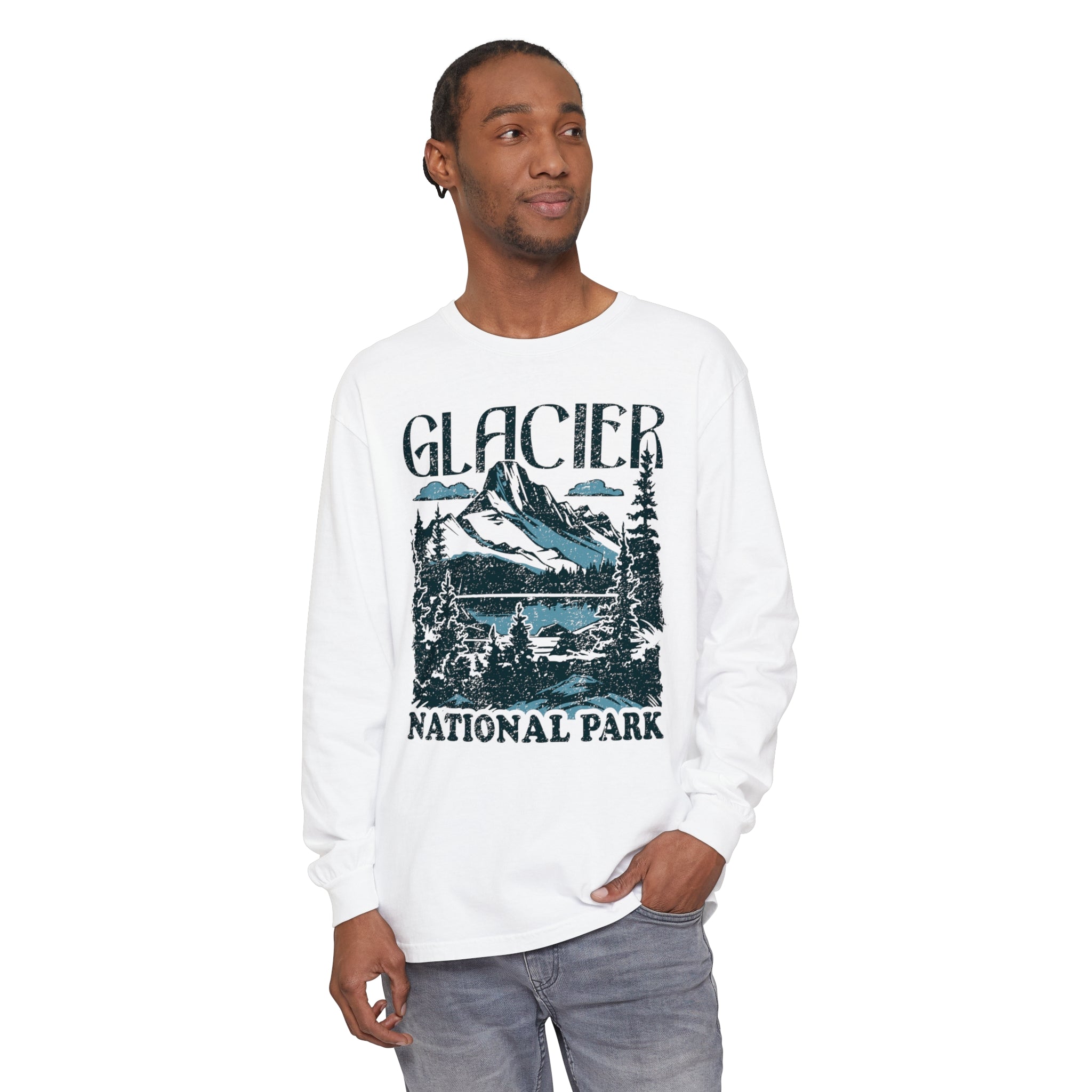 Glacier National Park Comfort Colors Long Sleeve Shirt Distressed Design