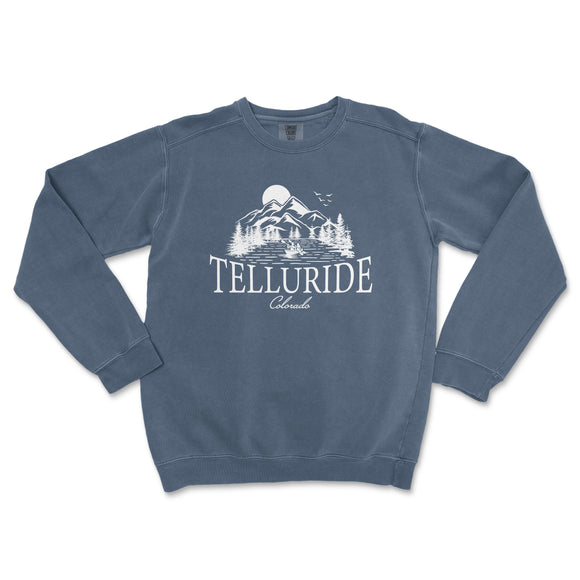 a blue sweatshirt with the words telluride on it