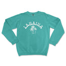 a turquoise sweatshirt with a palm tree and the word, miami on it