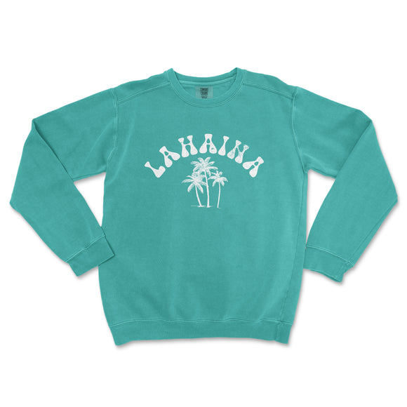 a turquoise sweatshirt with a palm tree and the word, miami on it