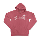 a red hoodie with a palm tree on it