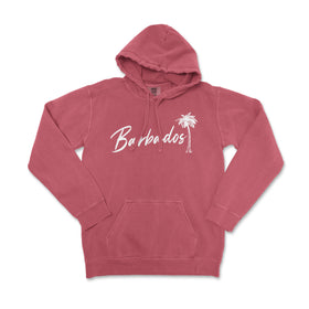 a red hoodie with a palm tree on it