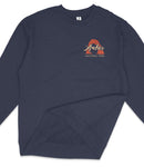 A navy blue long-sleeved shirt with a logo on the front, which appears to be a design related to the Arches National Park.