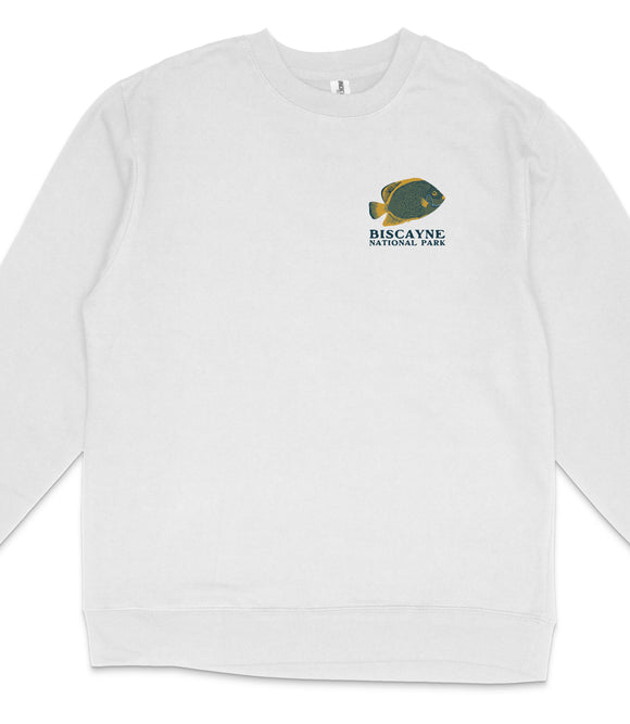 A white long-sleeved shirt with a graphic of a fish on the left side.