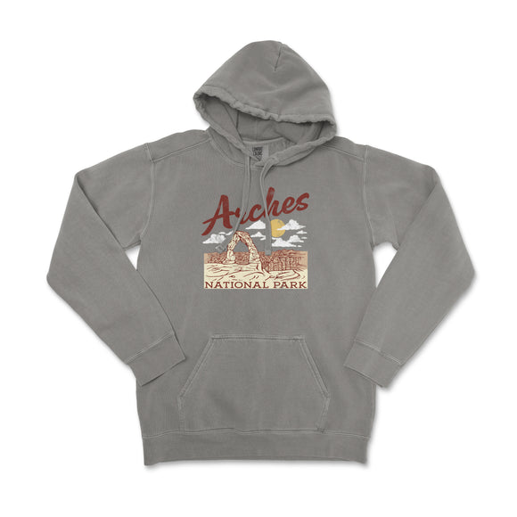 a gray sweatshirt with the words arches on it