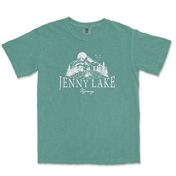 a green t - shirt with the name jenny lake on it
