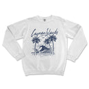 a white sweatshirt with a picture of a wave and palm trees