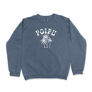 a blue sweatshirt with the word poipu printed on it