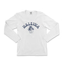 a white long sleeve shirt with the word halenna on it