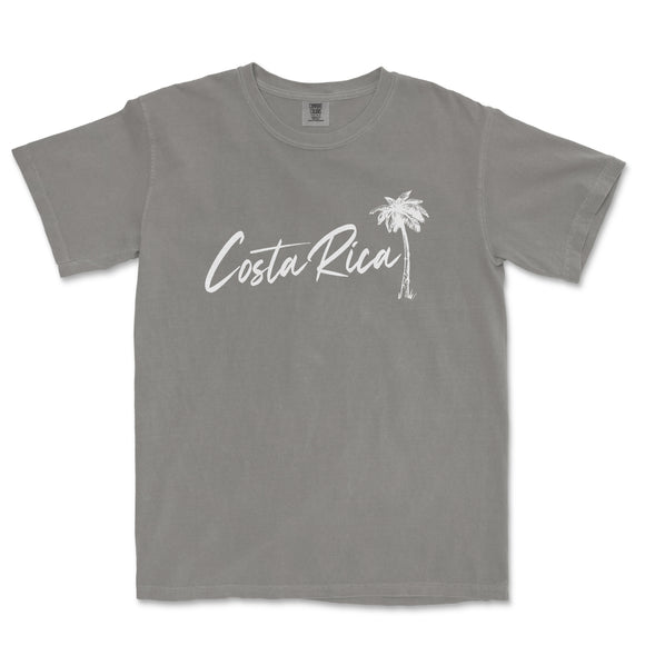 a gray shirt with a palm tree and the word costa rica on it