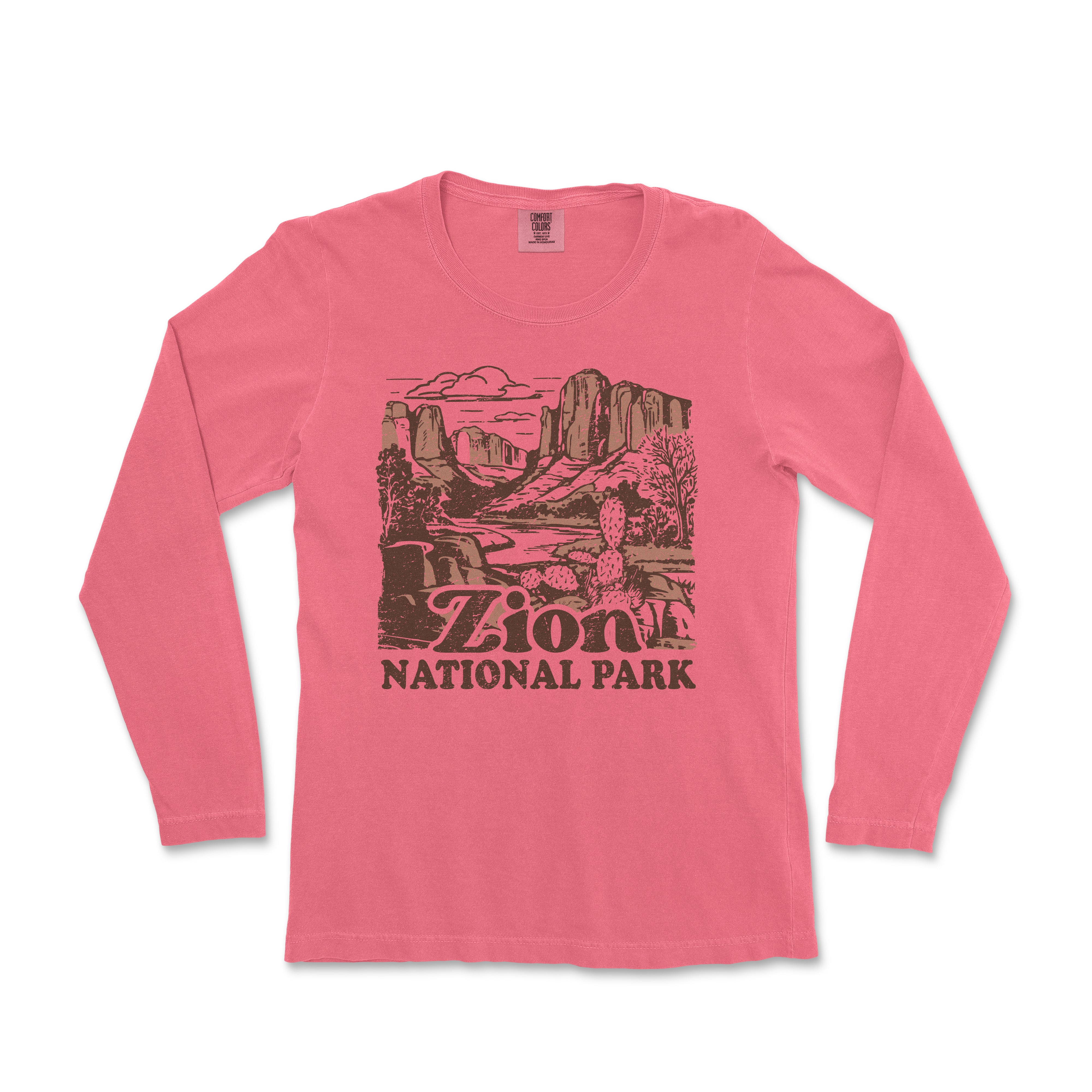 a pink long sleeve shirt with a picture of the national park