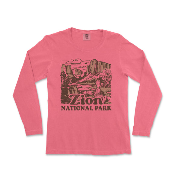 a pink long sleeve shirt with a picture of the national park