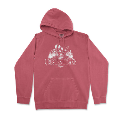 a red sweatshirt with the words crescent lake on it