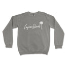 a gray sweatshirt with a palm tree on it