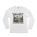 a white long sleeve shirt with the yellowstone national park logo
