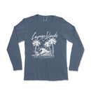a women's long sleeve shirt with a graphic of a wave and palm trees