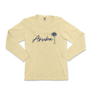a women's long sleeve shirt with the word aruba on it