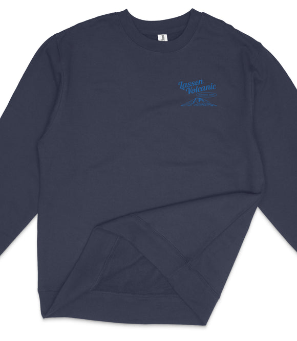 A navy blue long-sleeved shirt with a blue logo on the left side.