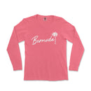 a women's pink long sleeve shirt with a palm tree