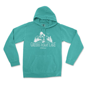 a green hoodie with a picture of a mountain