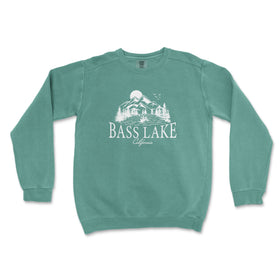 a green sweatshirt with the words bass lake on it