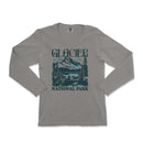 a gray shirt with a mountain scene on it