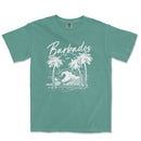 a t - shirt with a surfboard and palm trees on it