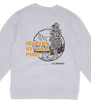 A gray sweatshirt with a graphic design featuring a tree and mountains, along with the text "SEQUOIA NATIONAL PARK" and "CALIFORNIA" printed on it.