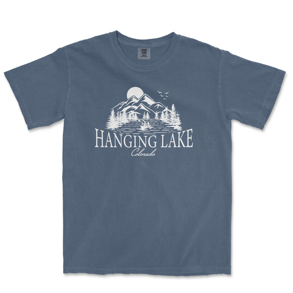 a blue t - shirt with the words hanging lake on it