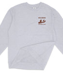 A gray long-sleeved shirt with a logo on the left side.