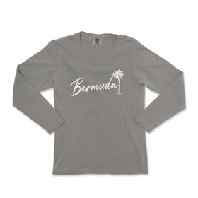 a women's long sleeve shirt with a palm tree and the word, be