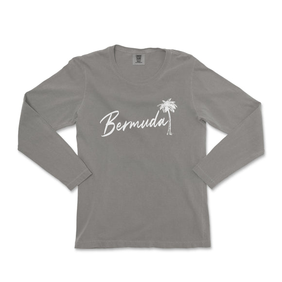 a women's long sleeve shirt with a palm tree and the word, be