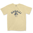 a yellow t - shirt with a palm tree and the word hawaii on it