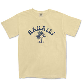 a yellow t - shirt with a palm tree and the word hawaii on it