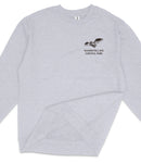 The image is a gray sweatshirt with a logo on the front.