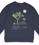 A dark blue sweatshirt with a graphic design depicting a Joshua tree and a full moon.