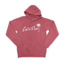 a pink hoodie with a palm tree on it