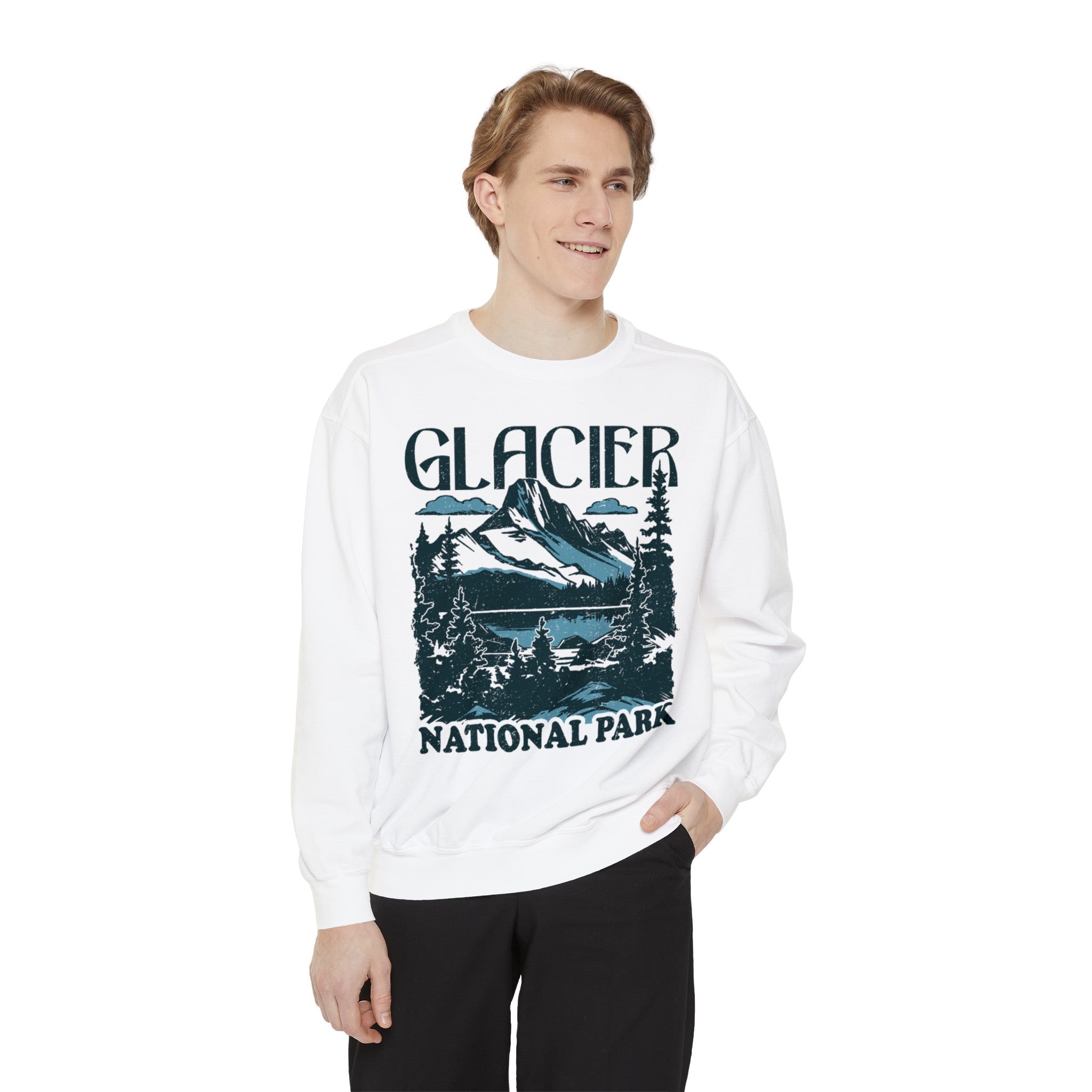 Glacier National Park Comfort Colors Crewneck Sweatshirt Distressed Design