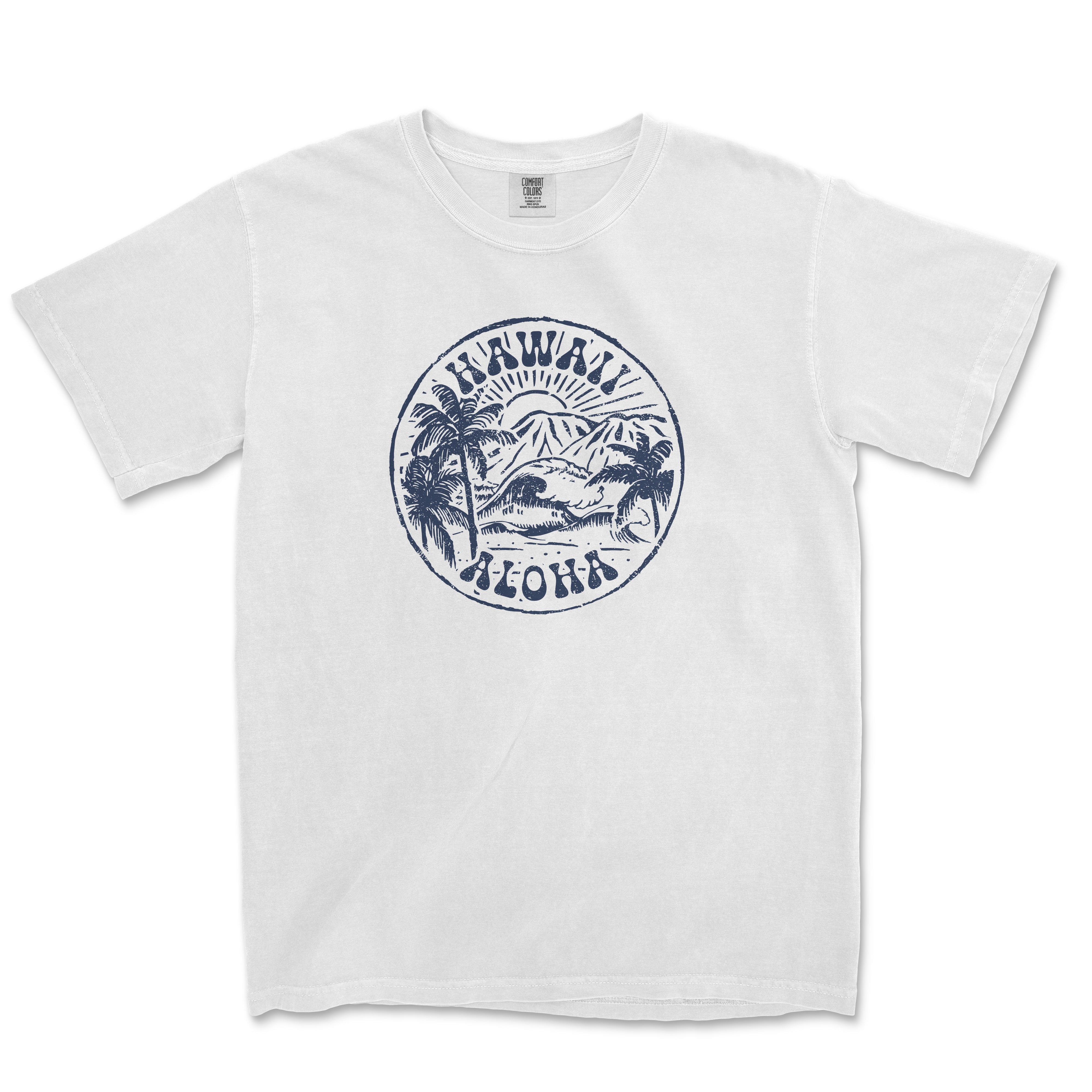 a white t - shirt with the words hawaiian on it