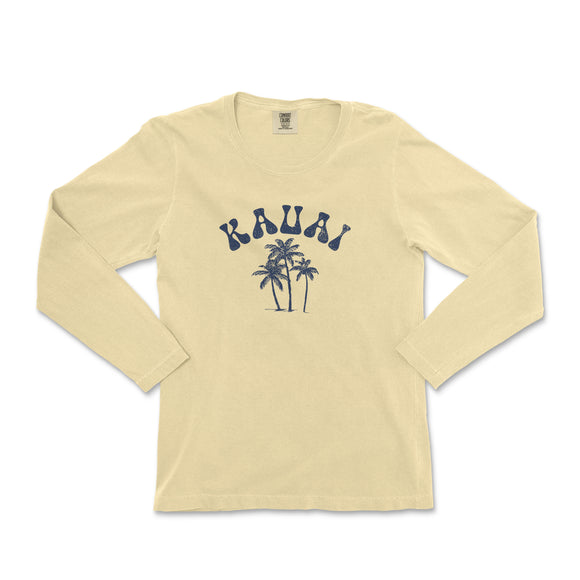 a women's long sleeve shirt with palm trees on it