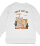A white long-sleeved shirt with a graphic design depicting Bryce Canyon, a famous national park in the United States.