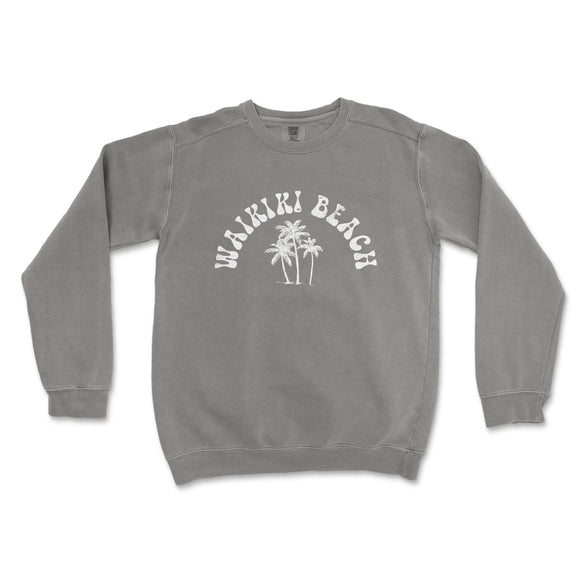 a gray sweatshirt with a palm tree on it