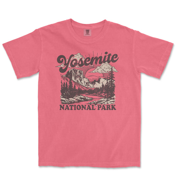 a pink t - shirt with yosemite national park on it