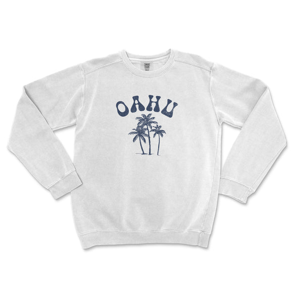 a white sweatshirt with a palm tree on it